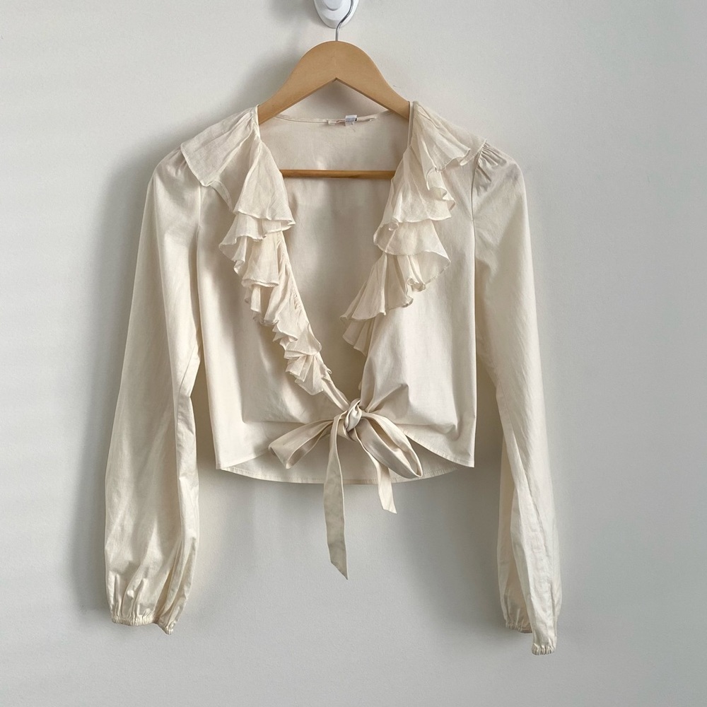 Alice + Olivia Ruffle Balloon Sleeve Wrap Top